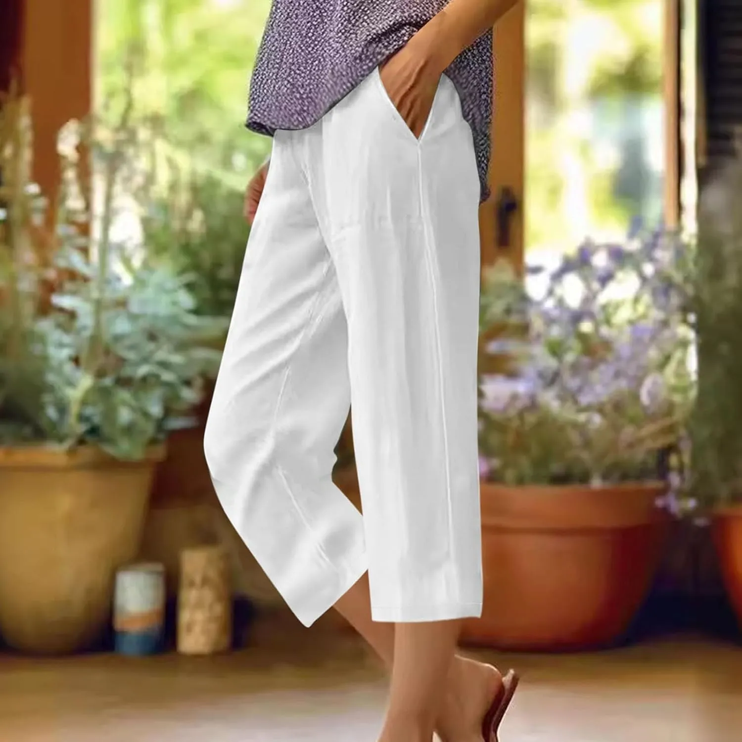 Crop Pants for Women Functional Elastic Pants with Pockets Summer Durable High Waisted Crop Straight Pant