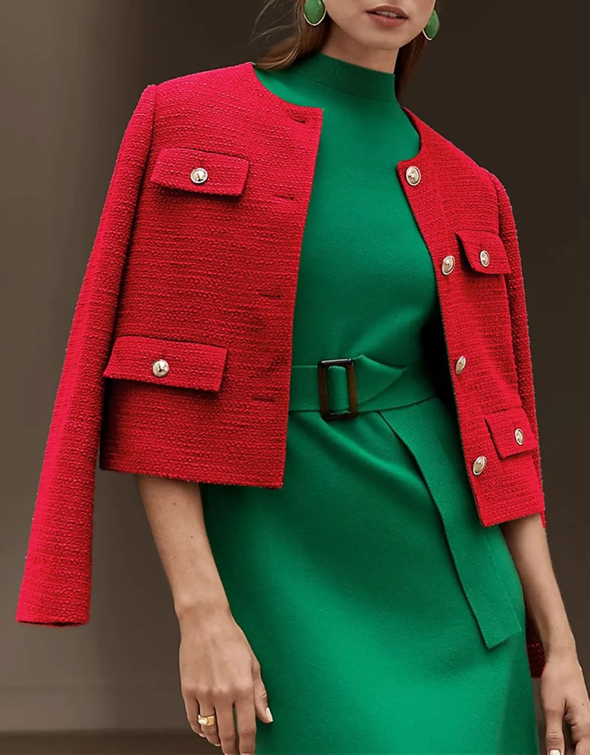 Cropped Tweed Blazer Jackets for Women Elegant Slim Collarless Business Casual Outfits Spring Jackets