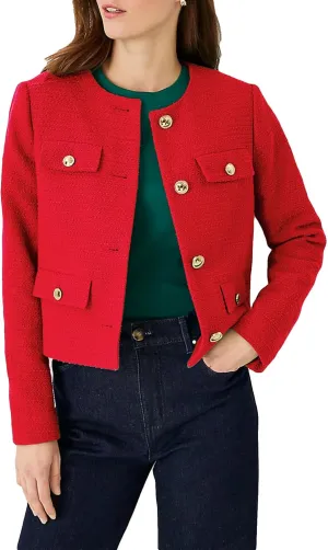 Cropped Tweed Blazer Jackets for Women Elegant Slim Collarless Business Casual Outfits Spring Jackets