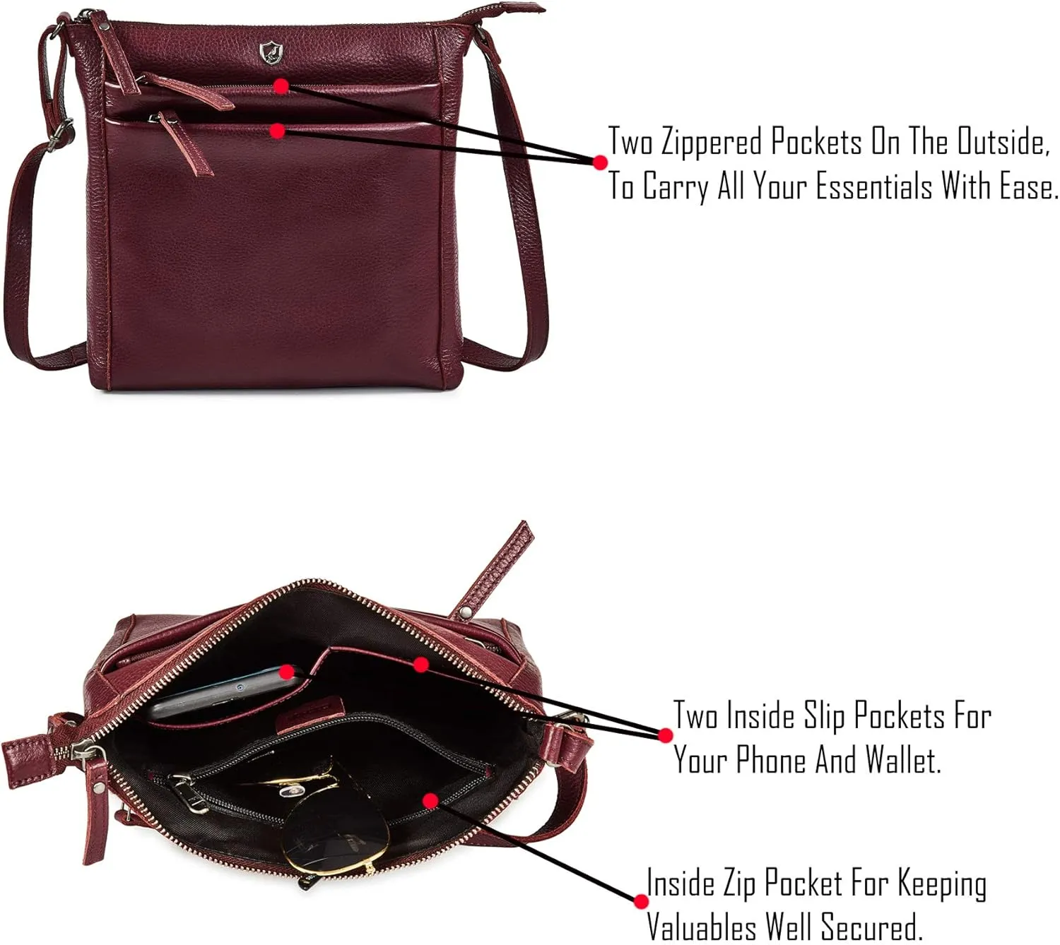 Crossbody Bag for Women Trendy Real Leather Purse Small Soft Pebbled Handbags Crossover Shoulder Pocketbook