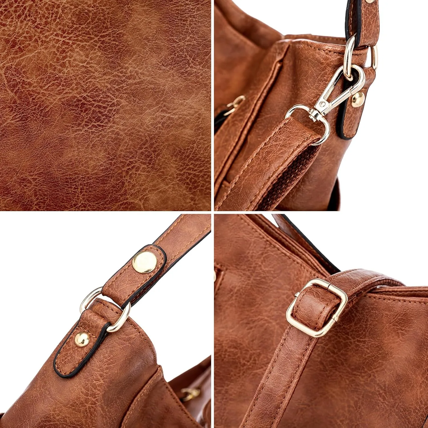 Crossbody Purses for Women Trendy Vegan Leather Anti-Theft Hobo Shoulder Purse with 2PCS Detachable Strap (Khaki)