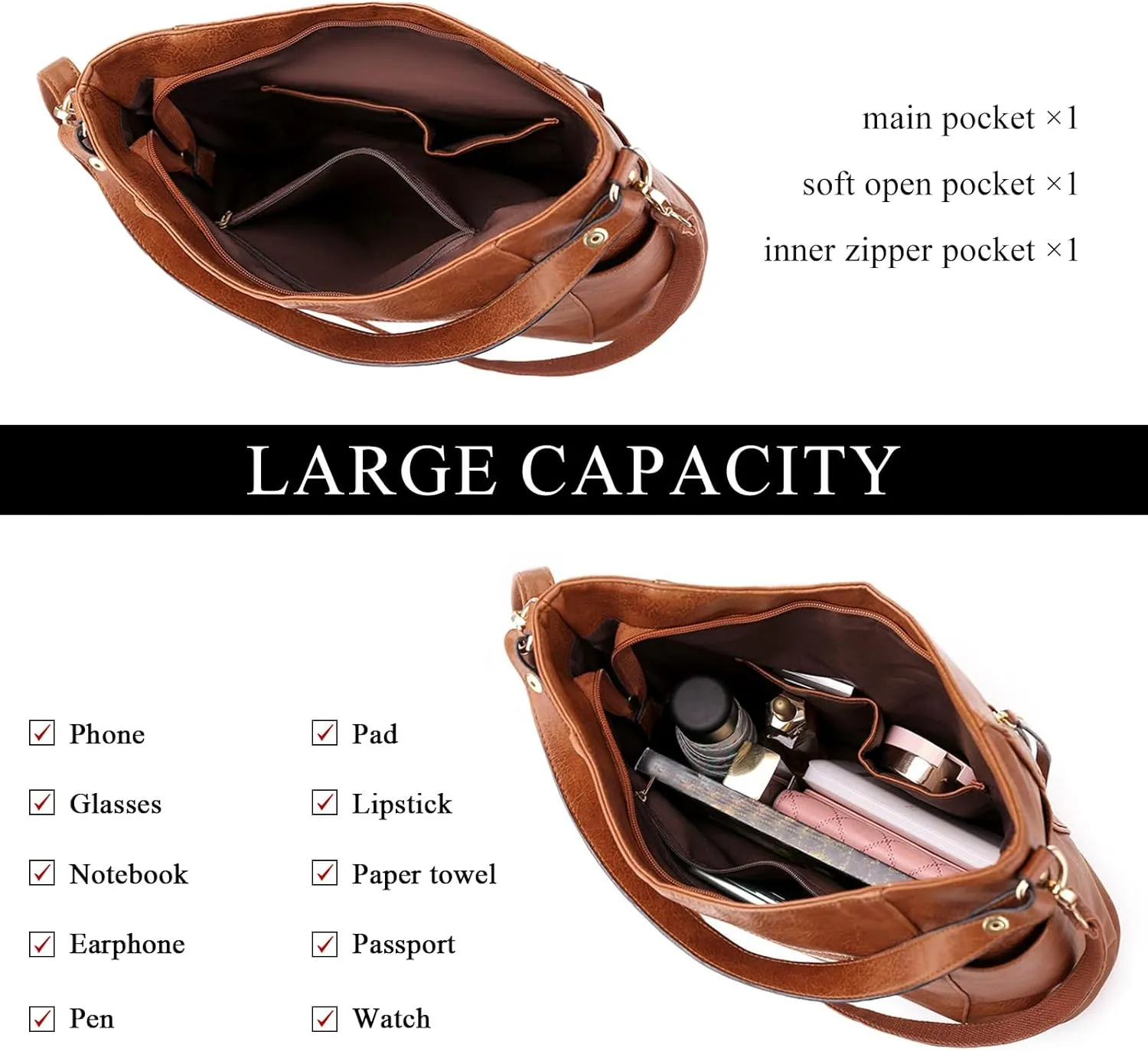 Crossbody Purses for Women Trendy Vegan Leather Anti-Theft Hobo Shoulder Purse with 2PCS Detachable Strap (Khaki)
