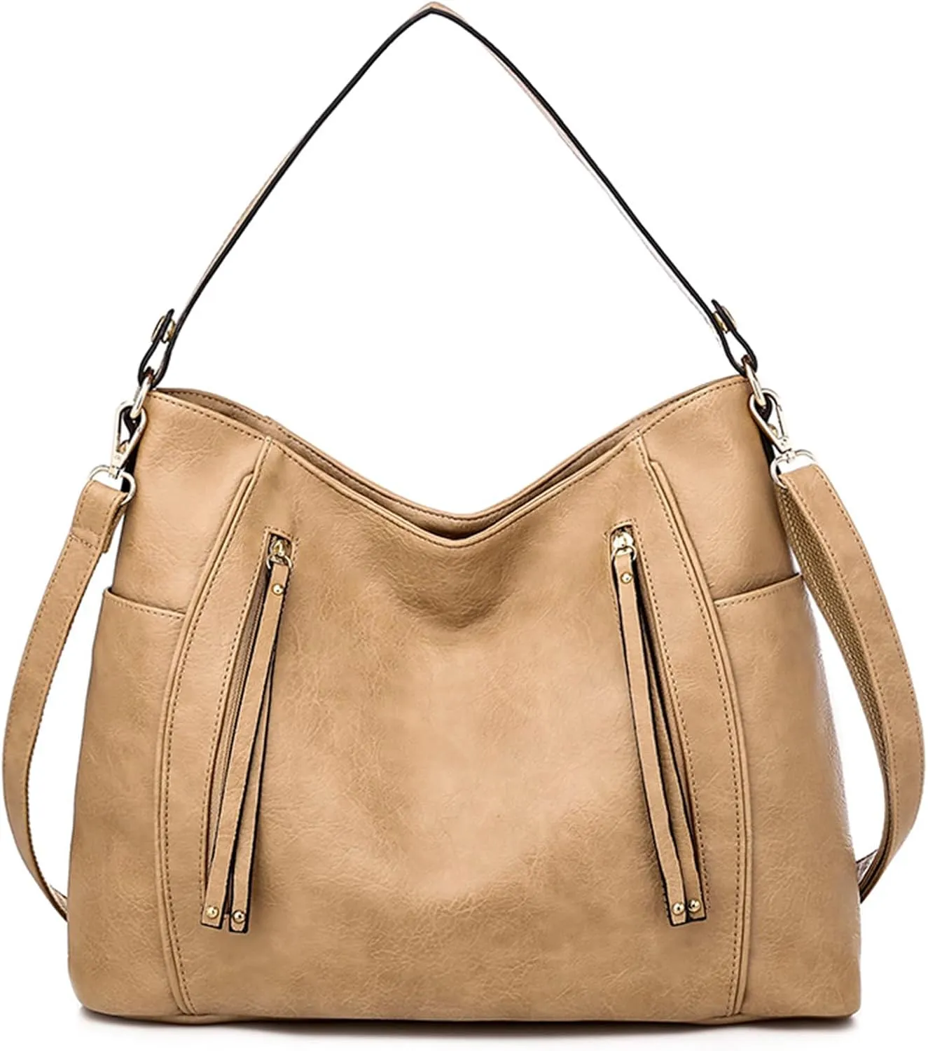 Crossbody Purses for Women Trendy Vegan Leather Anti-Theft Hobo Shoulder Purse with 2PCS Detachable Strap (Khaki)