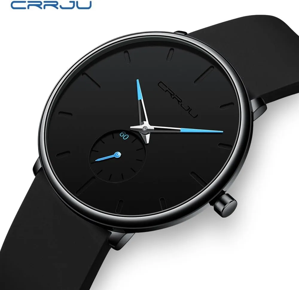 CRRJU Mens Casual Stylish Waterproof Quartz Wristwatches, Ultra Thin Second Hand Watches for Men, Colorful Silicone Band