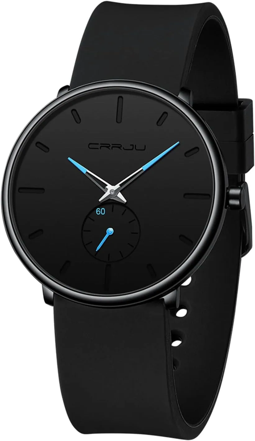CRRJU Mens Casual Stylish Waterproof Quartz Wristwatches, Ultra Thin Second Hand Watches for Men, Colorful Silicone Band