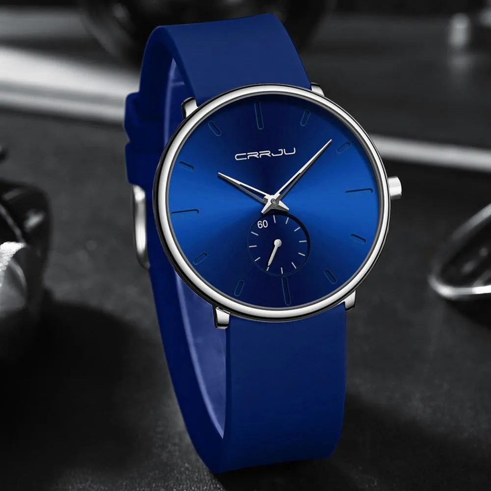 CRRJU Mens Casual Stylish Waterproof Quartz Wristwatches, Ultra Thin Second Hand Watches for Men, Colorful Silicone Band