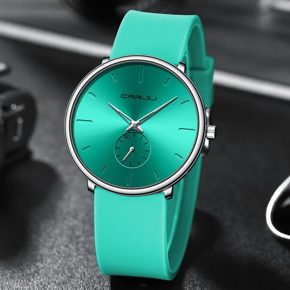 CRRJU Mens Casual Stylish Waterproof Quartz Wristwatches, Ultra Thin Second Hand Watches for Men, Colorful Silicone Band
