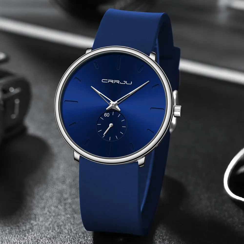 CRRJU Mens Casual Stylish Waterproof Quartz Wristwatches, Ultra Thin Second Hand Watches for Men, Colorful Silicone Band