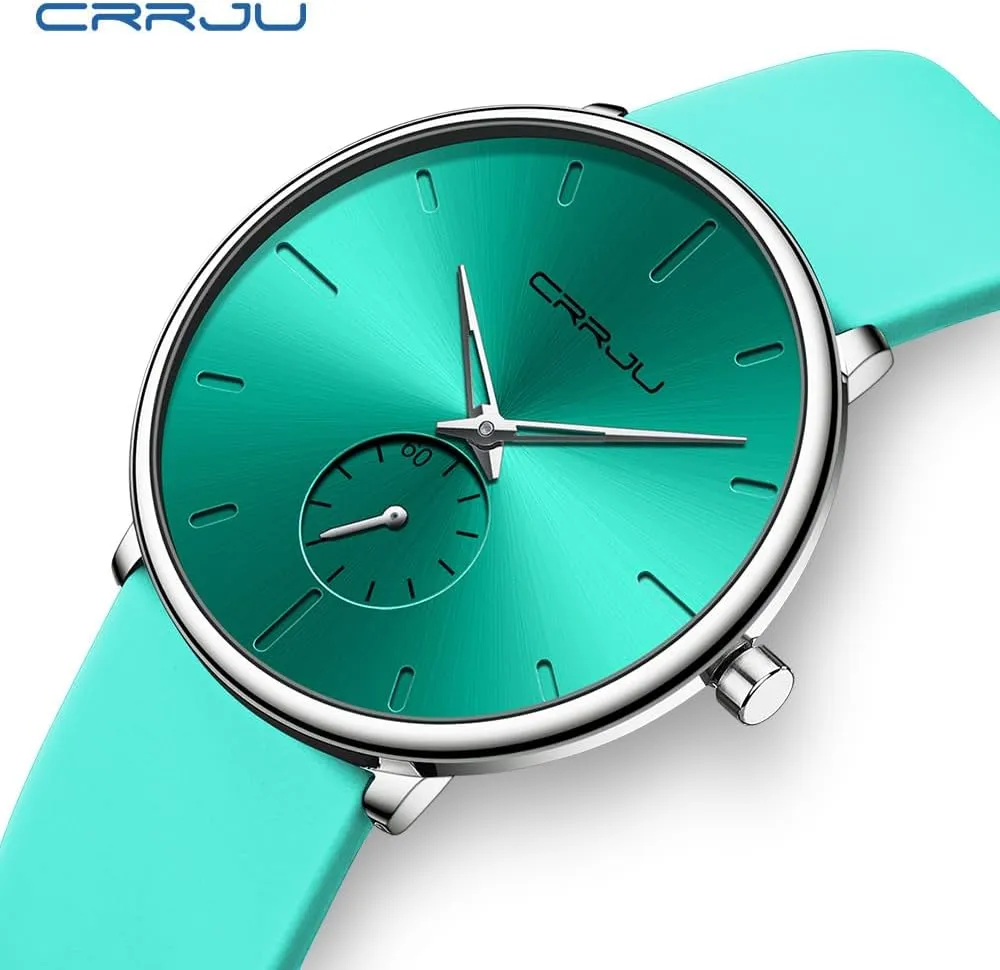 CRRJU Mens Casual Stylish Waterproof Quartz Wristwatches, Ultra Thin Second Hand Watches for Men, Colorful Silicone Band