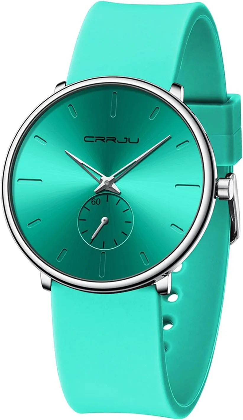 CRRJU Mens Casual Stylish Waterproof Quartz Wristwatches, Ultra Thin Second Hand Watches for Men, Colorful Silicone Band