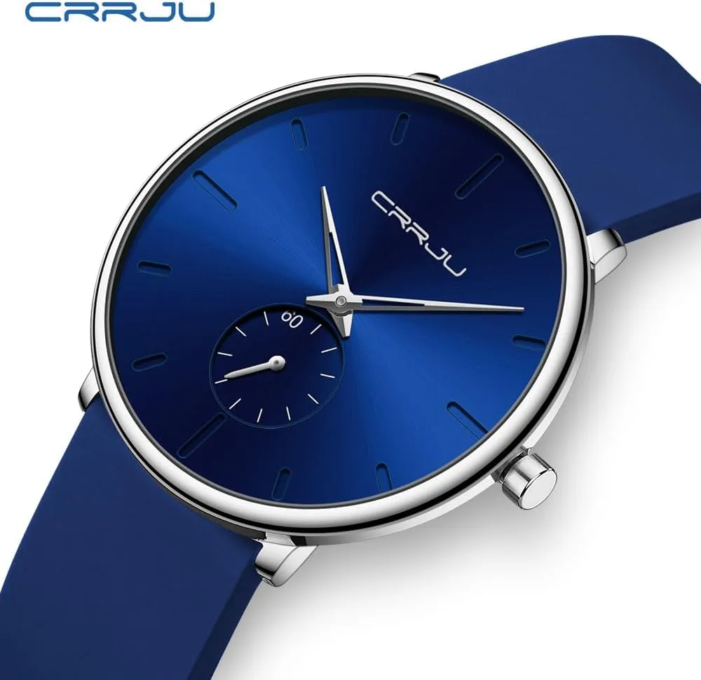 CRRJU Mens Casual Stylish Waterproof Quartz Wristwatches, Ultra Thin Second Hand Watches for Men, Colorful Silicone Band