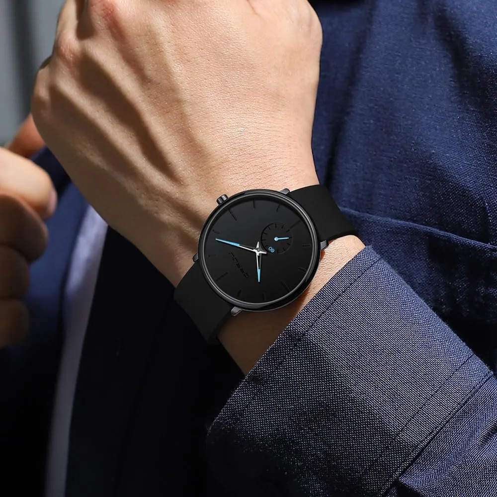 CRRJU Mens Casual Stylish Waterproof Quartz Wristwatches, Ultra Thin Second Hand Watches for Men, Colorful Silicone Band