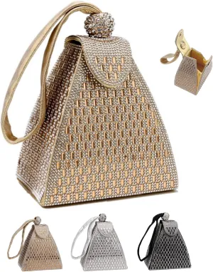 Crystal Pyramid Handbag, Pyramid Shape Rhinestones Luxury Evening Bags, Cocktail Wedding Engagement Bag