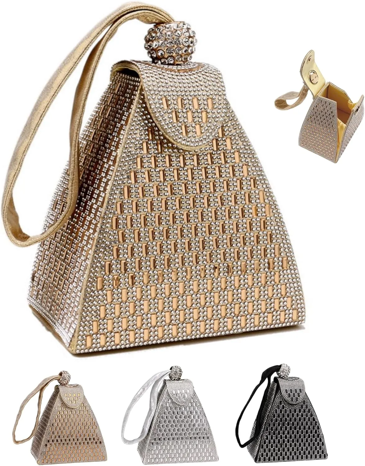 Crystal Pyramid Handbag, Pyramid Shape Rhinestones Luxury Evening Bags, Cocktail Wedding Engagement Bag