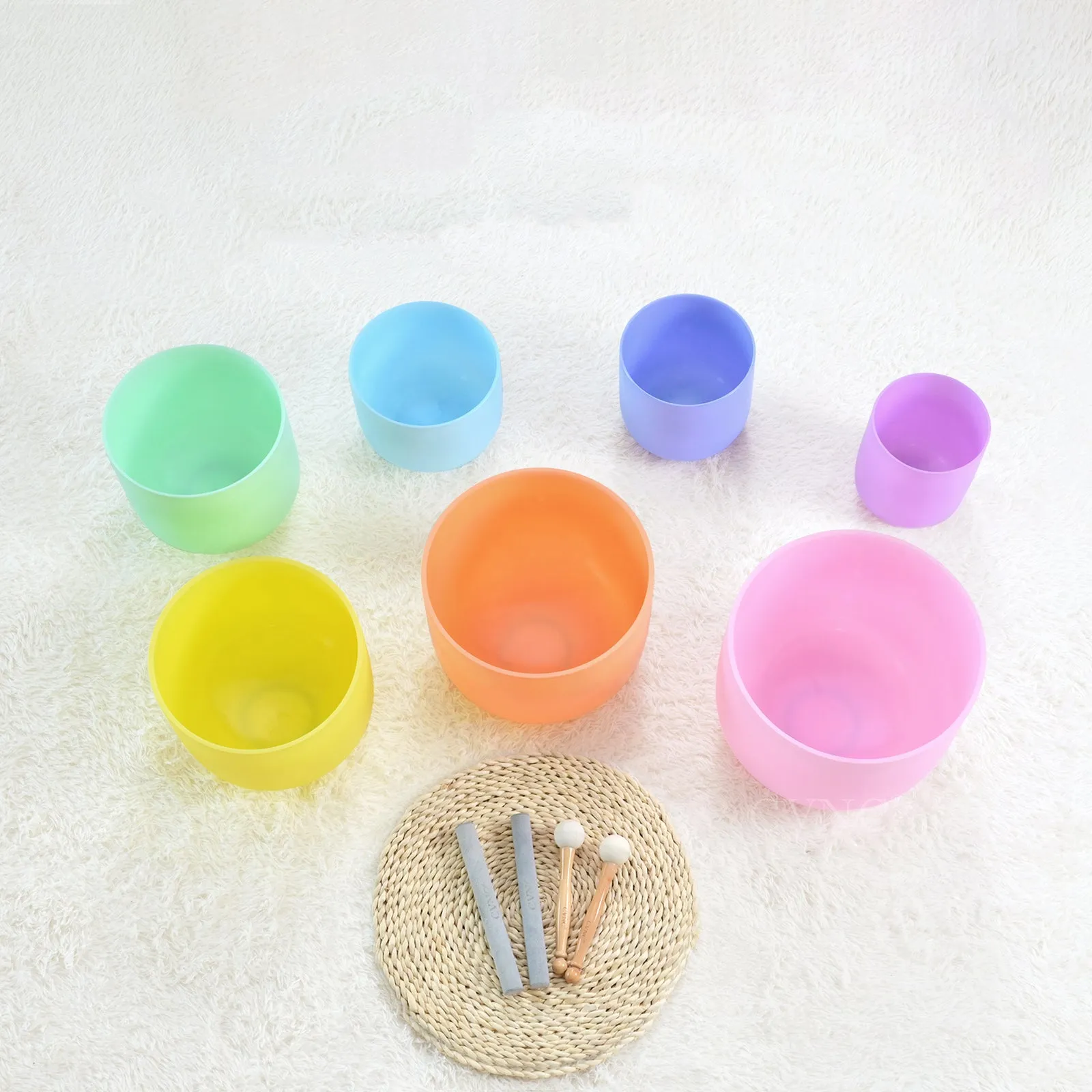 Crystal singing bowl set of 7 in pastels - for Chakra meditation 6-12"