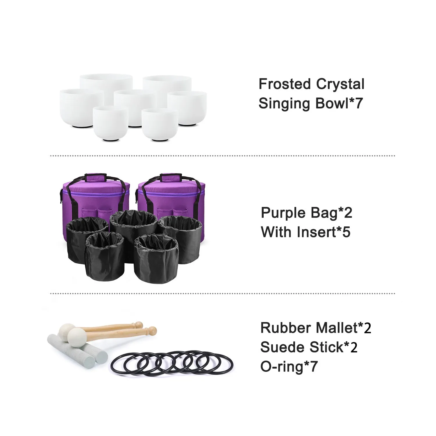 Crystal singing bowl set of 7 in pastels - for Chakra meditation 6-12"