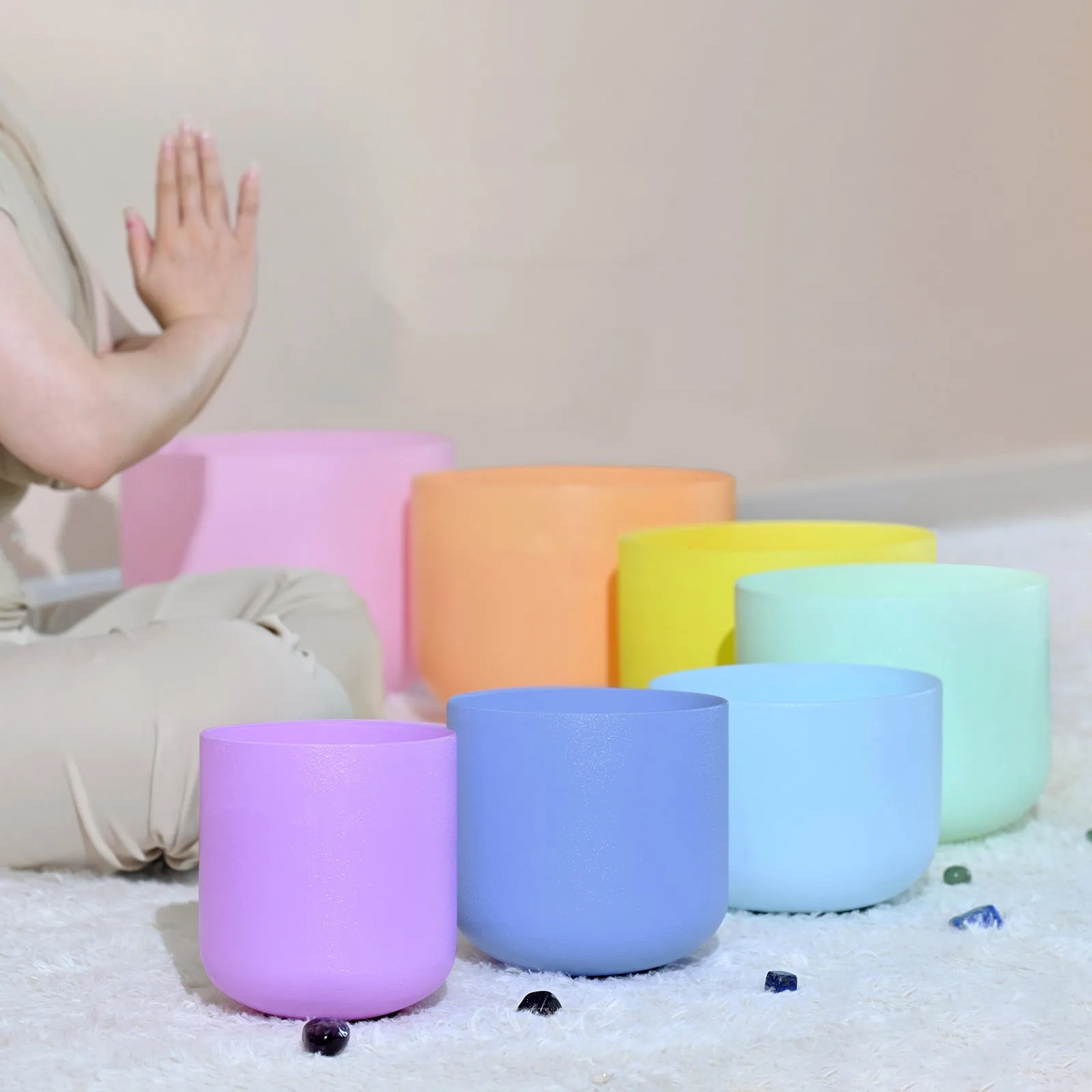 Crystal singing bowl set of 7 in pastels - for Chakra meditation 6-12"