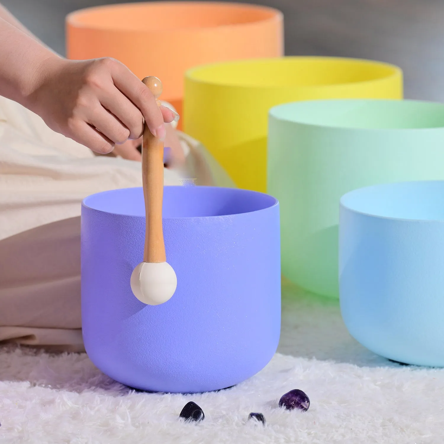 Crystal singing bowl set of 7 in pastels - for Chakra meditation 6-12"