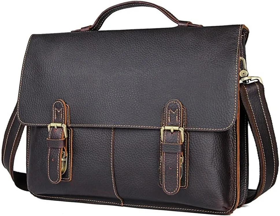 CSCDD Vintage Casual Leather Briefcase Business Men's Bag Handbag Shoulder Bag Computer Bag(E)