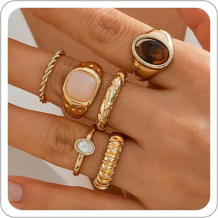 CSIYANJRY99 Chunky Gold Rings Set for Women Crystal Rhinestone Chunky Tacking Knuckle Rings Statement Stacking Womens Ring Pack