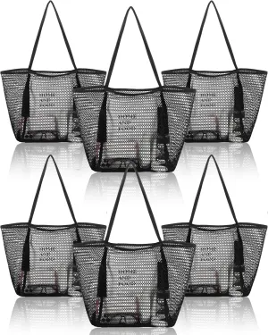 Cunno 6 Pieces Mesh Beach Tote Bag for Women Summer Waterproof Sandproof Shoulder Bag for Travel Vacation Shopping Picnic