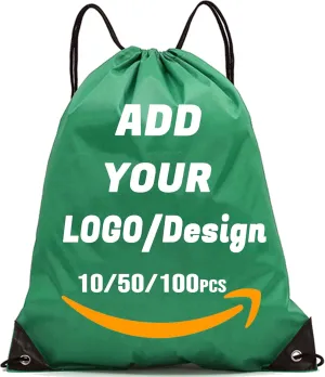 Custom Drawstring Backpack 10/50/100/200 Pcs Personalized Bulk Sport Draw String Bags with Logo, Text, Design, Customized Promotional Items Green