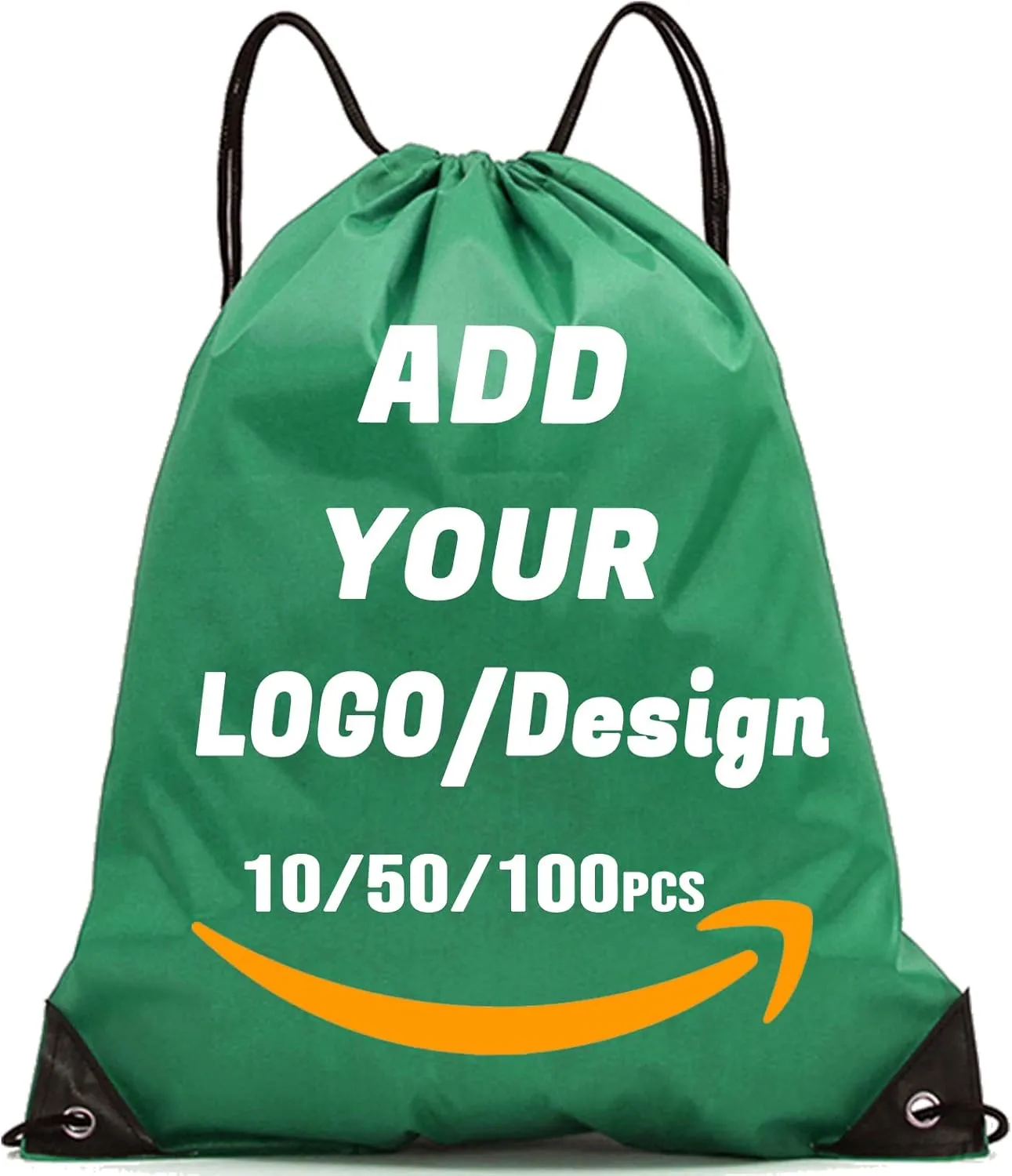Custom Drawstring Backpack 10/50/100/200 Pcs Personalized Bulk Sport Draw String Bags with Logo, Text, Design, Customized Promotional Items Green