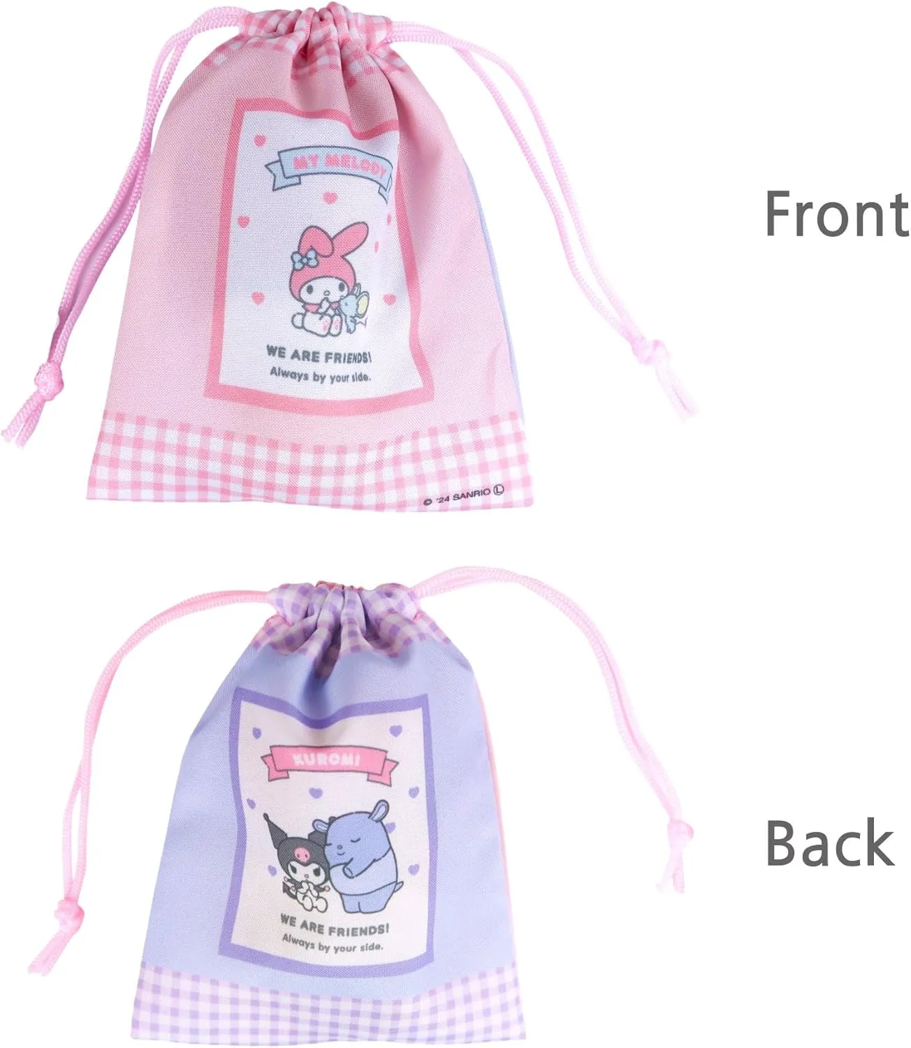 Cute Kawaii Mini Drawstring Bag - Perfect for Travel Toiletries, Makeup, Coin Pouch, and Vacation Essentials -7.2 inches 1pc (My-Meloday, Kuormi-Bunny-Pink&purple)