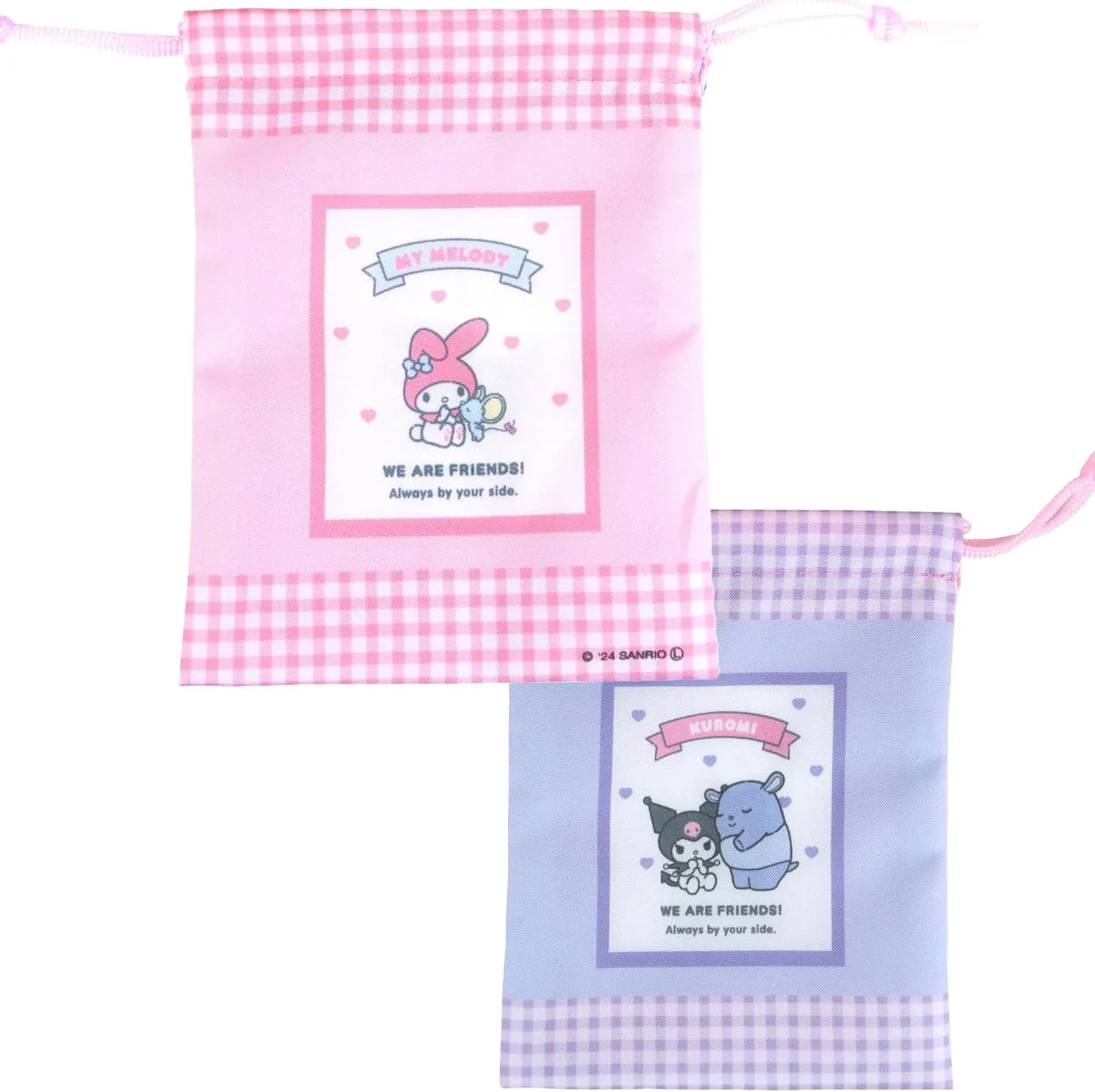 Cute Kawaii Mini Drawstring Bag - Perfect for Travel Toiletries, Makeup, Coin Pouch, and Vacation Essentials -7.2 inches 1pc (My-Meloday, Kuormi-Bunny-Pink&purple)