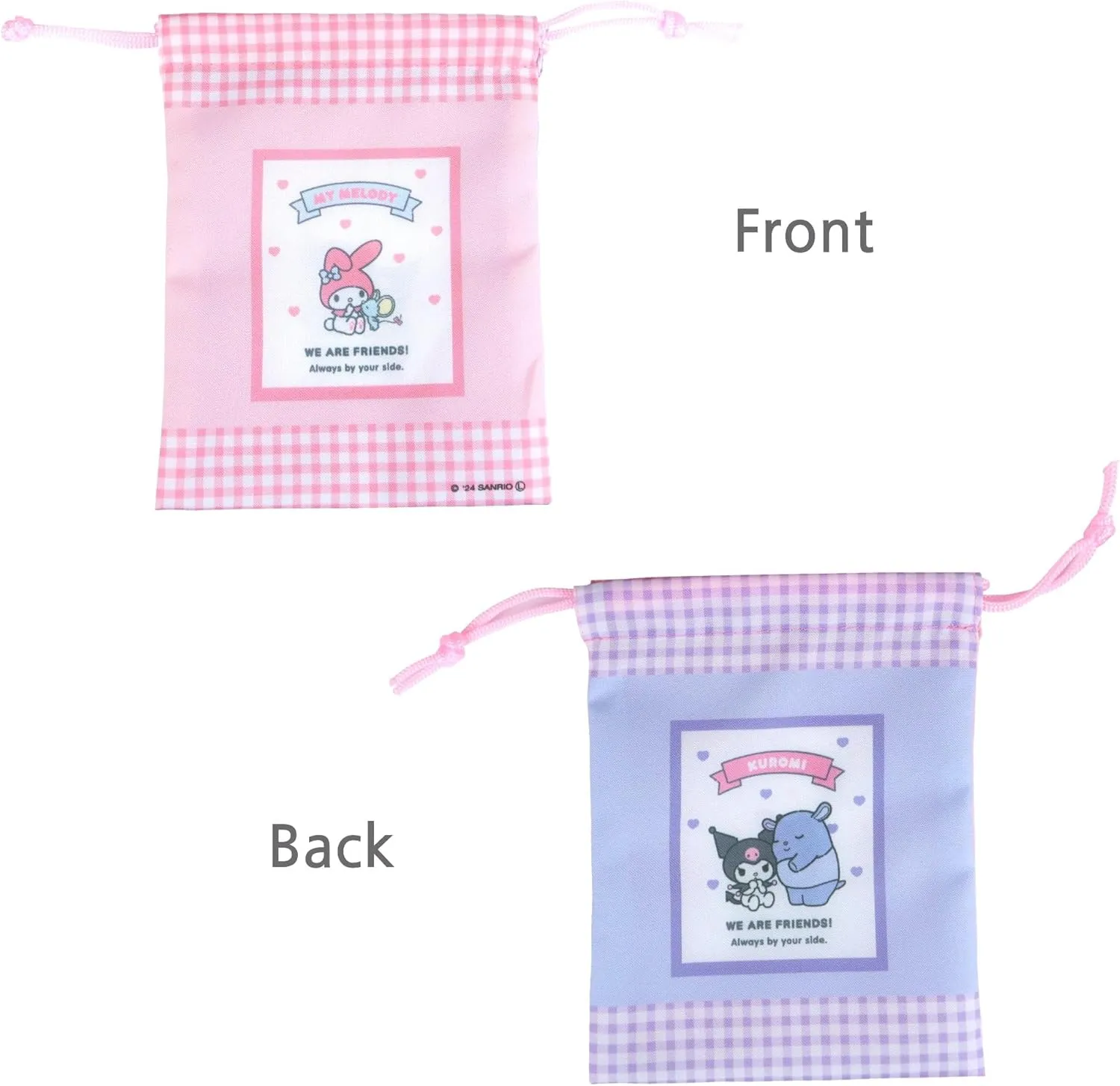 Cute Kawaii Mini Drawstring Bag - Perfect for Travel Toiletries, Makeup, Coin Pouch, and Vacation Essentials -7.2 inches 1pc (My-Meloday, Kuormi-Bunny-Pink&purple)