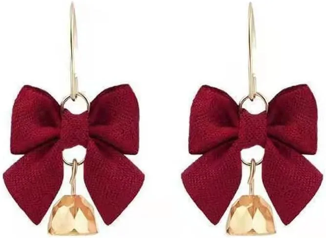 Dainty Red Bow Dangle Drop Earrings Charm Crystal Pendant With Stars Moon For Women Statement Hypoallergenic Cartilage Tragus Fish Hook Dangling Studs Holidays Festivals Jewelry Gift Bff