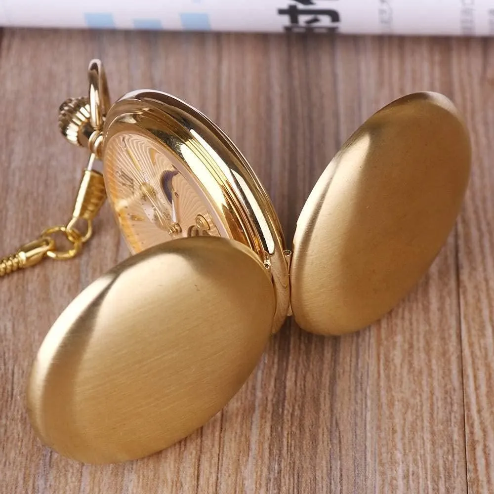Dentily Vintage Copper Train London Design Hand Winding Mechanical Pocket Watch Mens Watches