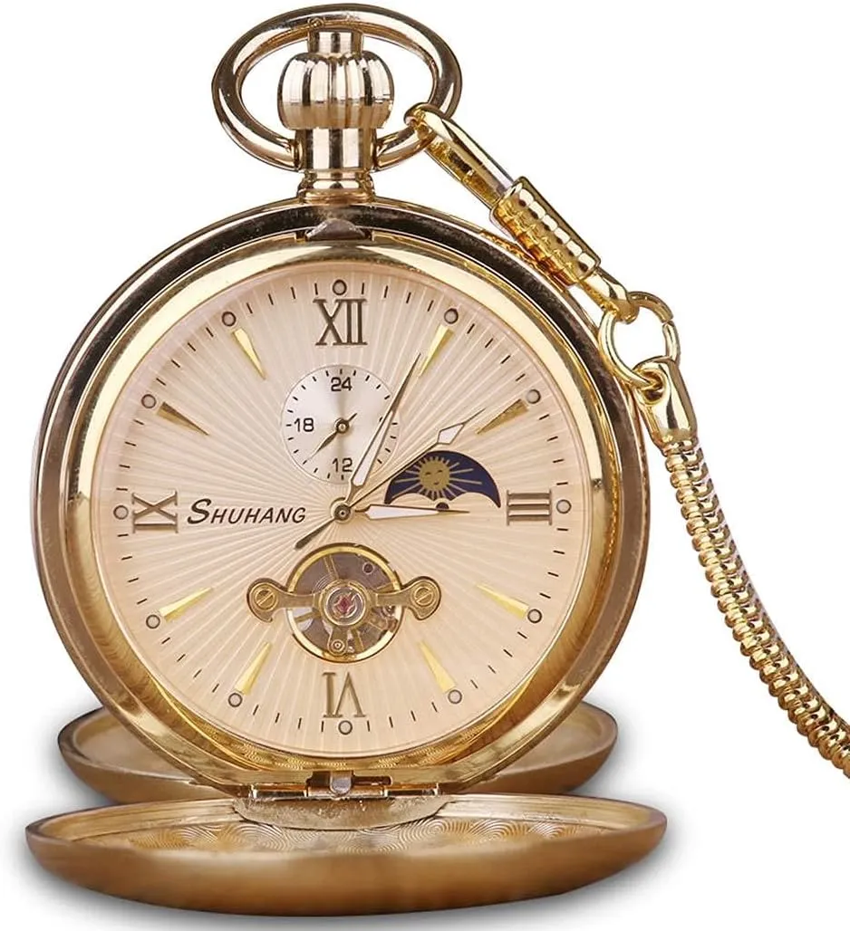 Dentily Vintage Copper Train London Design Hand Winding Mechanical Pocket Watch Mens Watches