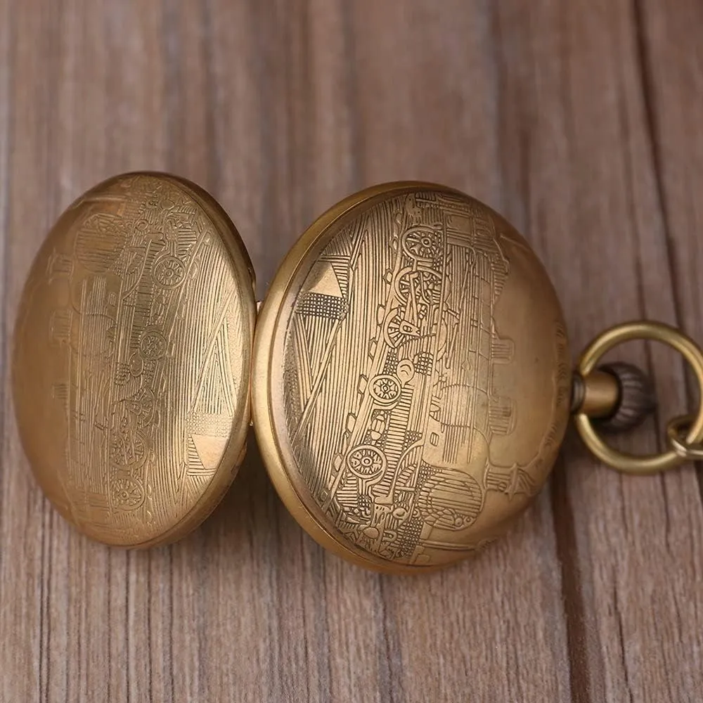 Dentily Vintage Copper Train London Design Hand Winding Mechanical Pocket Watch Mens Watches
