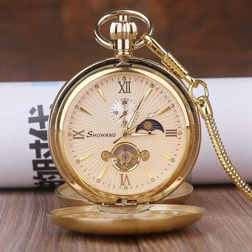 Dentily Vintage Copper Train London Design Hand Winding Mechanical Pocket Watch Mens Watches