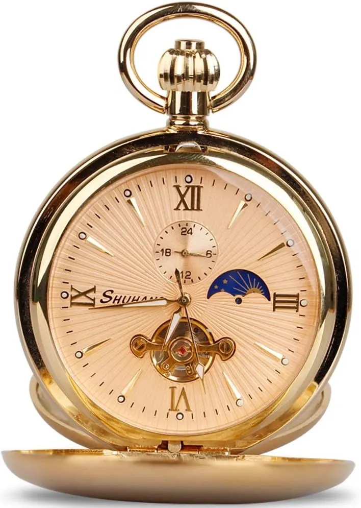 Dentily Vintage Copper Train London Design Hand Winding Mechanical Pocket Watch Mens Watches