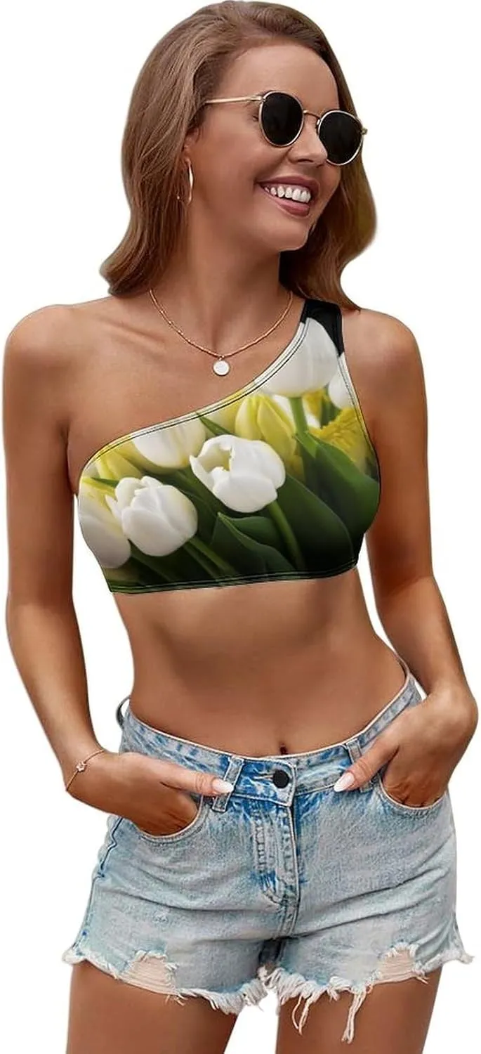 Different Flowers Seamless One Shoulder Sports Bra Asymmetrical Sports One Shoulder Bra for Women