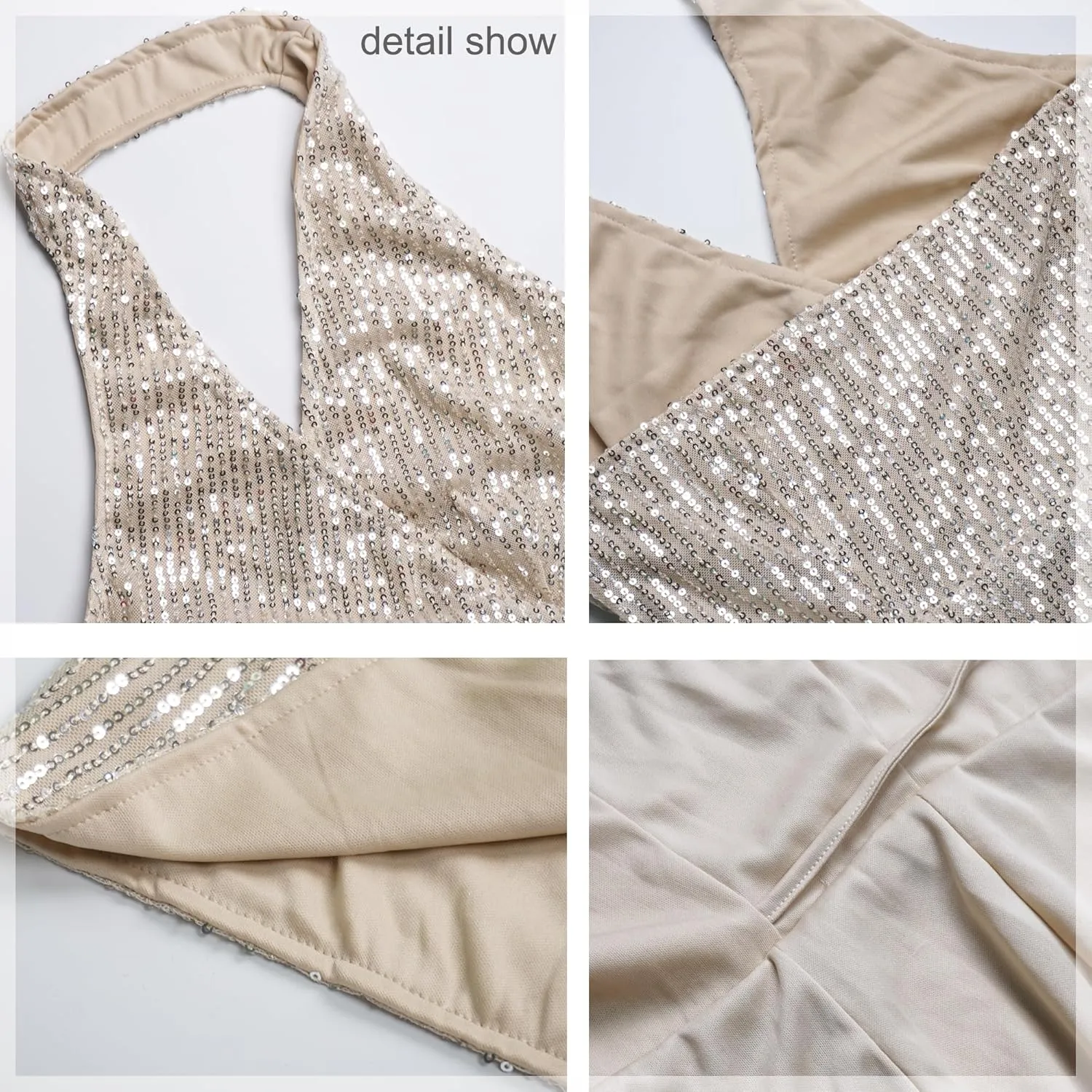 DNFUN Women's Halter Glitter Sequin Dress Party Cocktail Sparkly Mini Dress Clubwear Evening Dresses