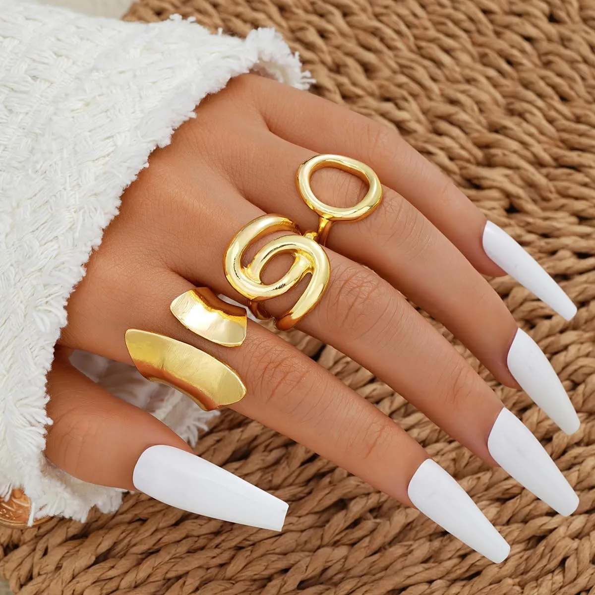 Domed Chunky Gold Rings For Women Stainless Steel Statement Rings Minimalist Geometric Stackable Open End Rings Open Statement Rings Set for Women