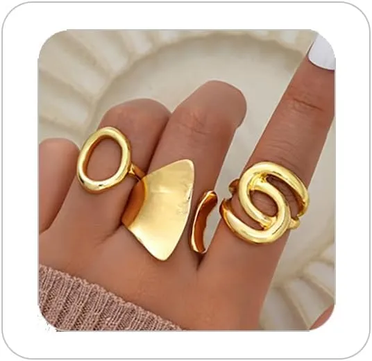Domed Chunky Gold Rings For Women Stainless Steel Statement Rings Minimalist Geometric Stackable Open End Rings Open Statement Rings Set for Women