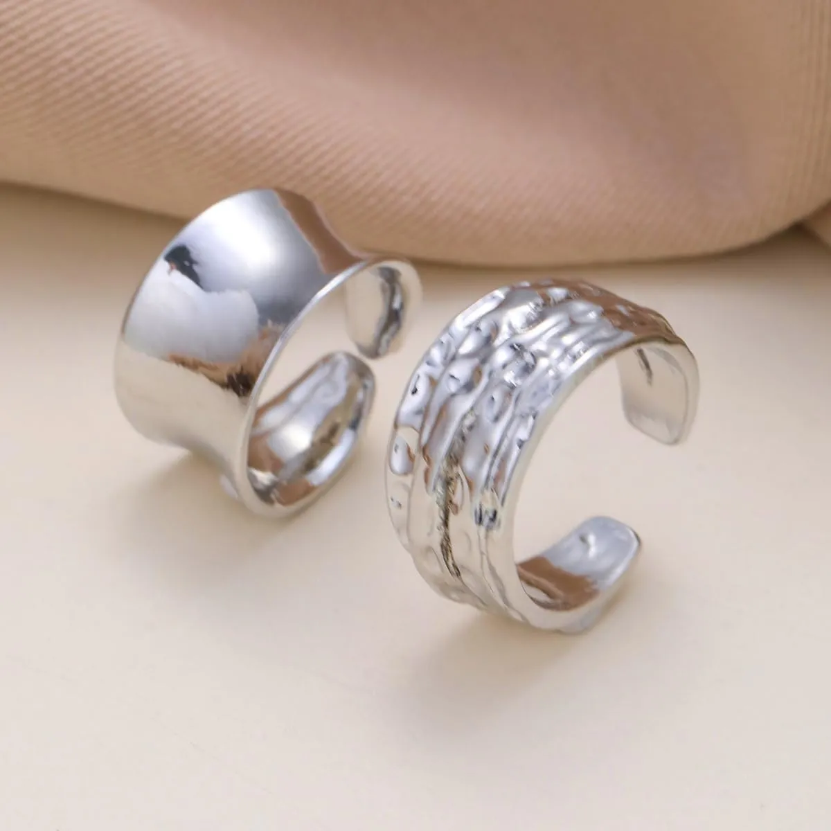 Domed Chunky Gold Rings For Women Stainless Steel Statement Rings Minimalist Geometric Stackable Open End Rings Open Statement Rings Set for Women
