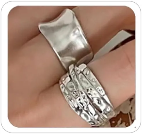 Domed Chunky Gold Rings For Women Stainless Steel Statement Rings Minimalist Geometric Stackable Open End Rings Open Statement Rings Set for Women