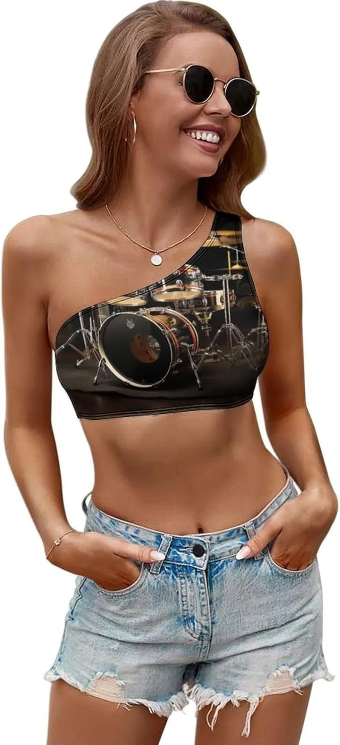 Drum Set Seamless One Shoulder Sports Bra Asymmetrical Sports One Shoulder Bra for Women