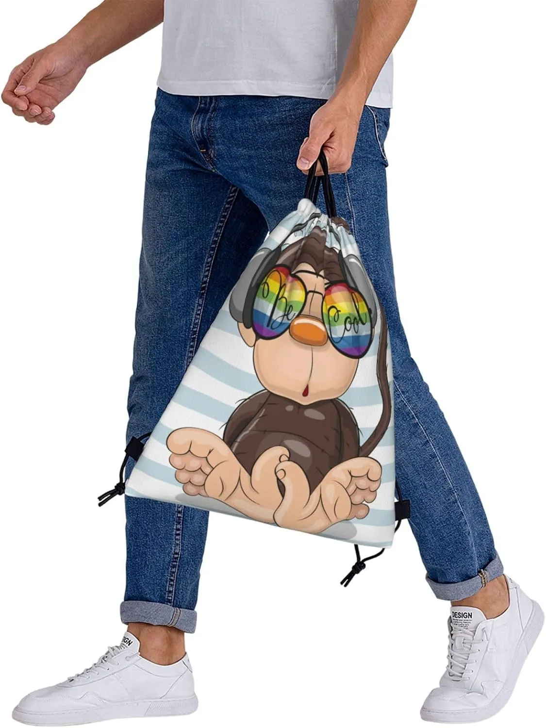 Dujiea Drawstring Backpack, Cool Cartoon Cute Monkey Gym Bag Sackpack Cinch Sports Backpack For Men Women Hiking Shopping Yoga Swimming Traveling