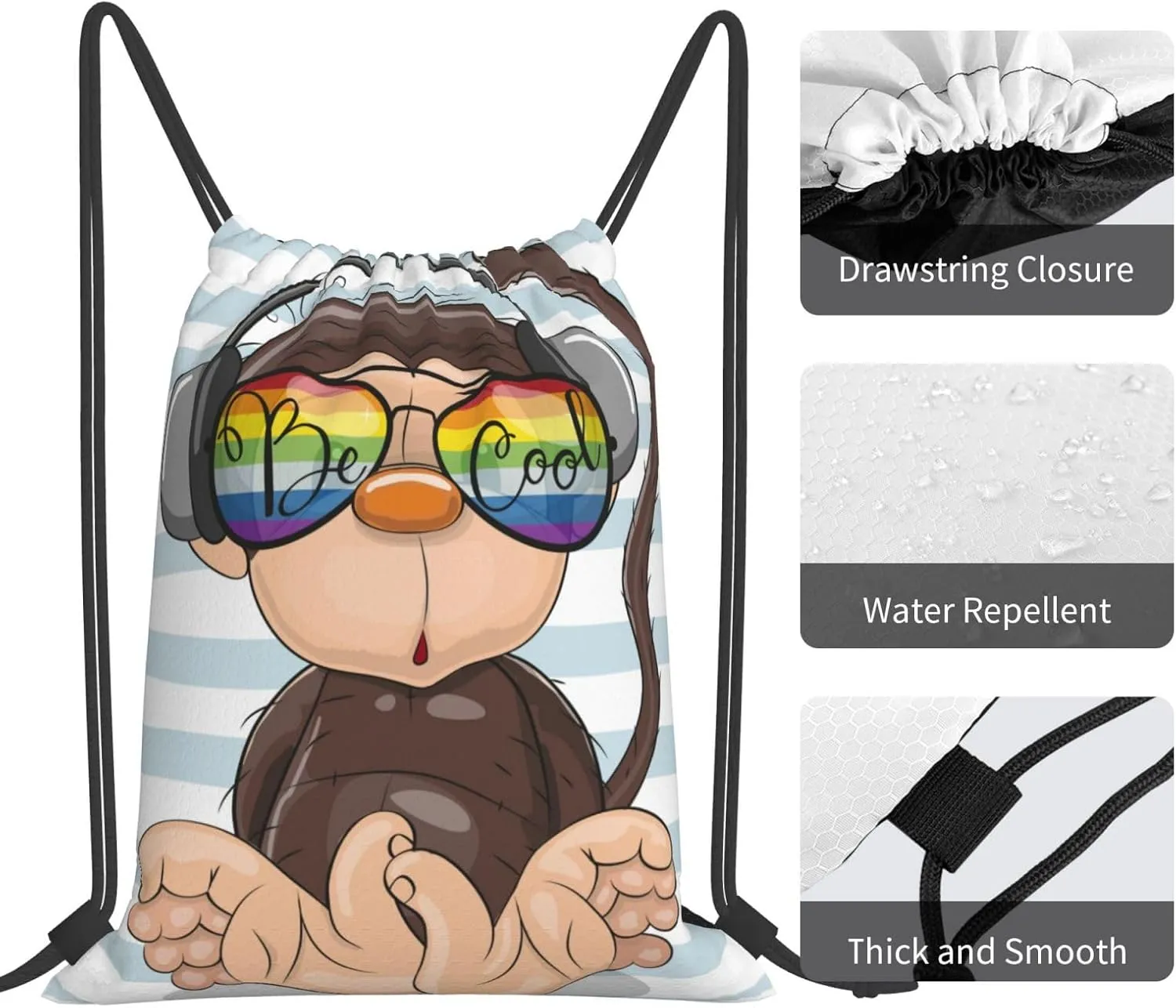 Dujiea Drawstring Backpack, Cool Cartoon Cute Monkey Gym Bag Sackpack Cinch Sports Backpack For Men Women Hiking Shopping Yoga Swimming Traveling