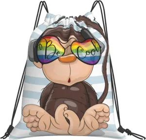 Dujiea Drawstring Backpack, Cool Cartoon Cute Monkey Gym Bag Sackpack Cinch Sports Backpack For Men Women Hiking Shopping Yoga Swimming Traveling