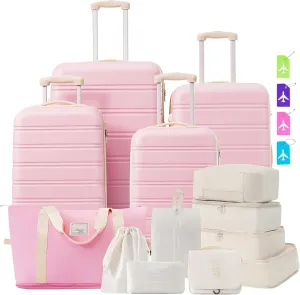 Durable and Lightweight Hardshell Luggage Set, 4 Piece Spinner Suitcase with Expandable Options, Light Pink