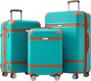 Durable Hardshell Luggage Set, Lightweight Double Spinner Suitcases, 20", 24", & 28" in Green