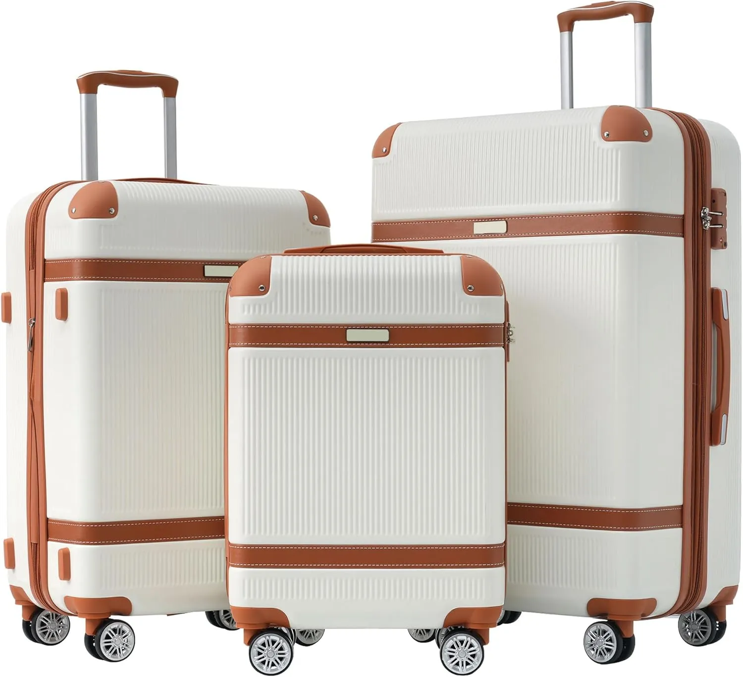 Durable Hardshell Luggage Sets - Lightweight 3-Piece Suitcase with Double Spinner Wheels, 20'', 24'', 28'' - White