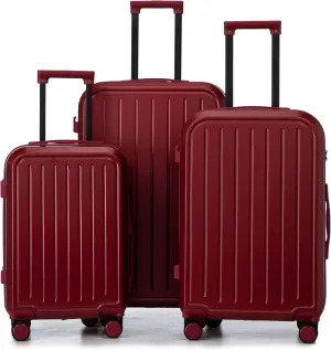 Durable Luggage with USB Port and Cup Holder, 20/24/28in ABS Spinner Suitcase, Convenient for Travel, Wine Red